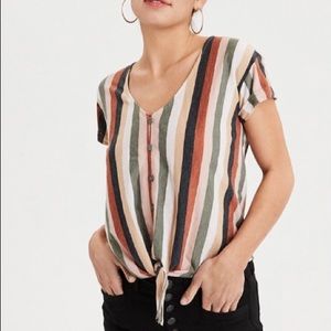 American Eagle Striped Button-Up T-Shirt